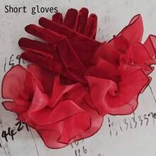 2/1 Long Puff Sleeve Oversized Ruffle Cuff Sheer Mesh Gloves, Suitable For Wedding, Opera, Party And Performance Outfits - Red - View 12