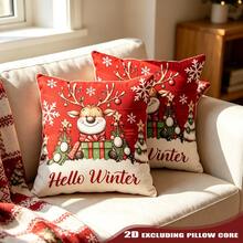 1PC Reindeer Pillow Cover Cute Reindeer With Ornament Antlers Hello Winter Print Cushion Case For Christmas Sofa Decor - Multicolor - View 1