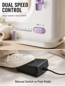 SMEGGEMS Mini Máquina de Coser Eléctrica Portátil, 12 Puntadas, Velocidad Ajustable, Luz LED Integrada, Modo Dual Eléctrico y Manual, Con Pedal de Pie y Juego de Bobinas, Adecuada para Reparación de Ropa, Manualidades DIY y Principiantes - Multicolor - Ver 5