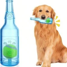 1 PC Funny Interactive Squeaky Dog Wine Bottle Toy With Tennis Ball Inside, Suitable For Small And Medium To Large Dogs, Dog Teething And Dental Cleaning Wine Bottle Toy, Dog Toys, Puppy Keep Game, Dog Toy, Dog Accessories, Puppy Keep Game Feed Puppy, Happy Dog Puppy Keep, Happy Dog, Happy Dog, Puppy Stuff - Multicolor - View 2