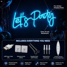 1-Piece Let's Party LED Neon Sign With USB Power Cable, Clear PS Backboard And Silicone Light Strip, Ice Blue Cursive Letter Design With Bright Glow For Birthday Party, Wedding Reception, Bachelorette Party, Home Bar And Event Backdrop - Multi-color light - View 4