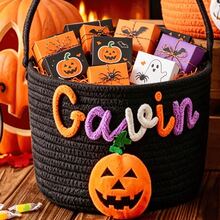 Personalized Halloween Gift Basket, Storage Basket, Trick Or Treat Gift Basket, Handheld Basket, Halloween Gift Basket - Multicolor - View 13