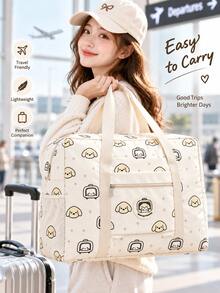Large Capacity Travel Storage Bag, Cute Puppy Print Carry-On Duffel With Suitcase Trolley Sleeve, Front Pocket And Comfortable Handles, Portable Clothes Organizer For Vacation, Business Trips And Daily Use - View 1