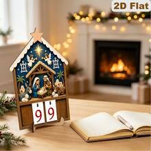 1pc Wooden Nativity Scene Advent Calendar With Flip Number Cards And Base - 99 Days Christmas Countdown, Religious Desktop Decor For Home And Church - Flip-Style Calendar For Daily Advent Readings And Christmas Decoration - A - View 8