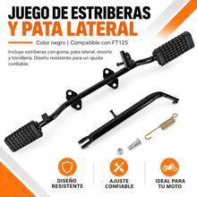 Footpeg Set With Side Stand For Italika FT125, Black, With Rubber, Spring, And Hardware, Motorcycle Replacement Part - A - View 1
