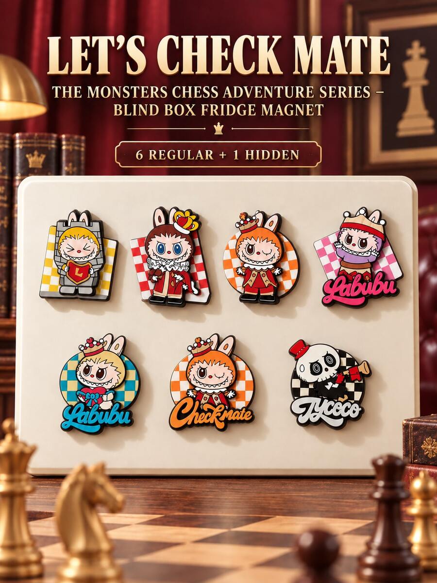 Labubu The Monsters Let's Checkmate Series Blind Box Magnetic Fridge Magnets, 6 Regular Styles + 1 Hidden Edition, Memo Board Decorative Stickers, Toy Blind Box Collectible, Birthday And Christmas Gift - Multicolor - View 1
