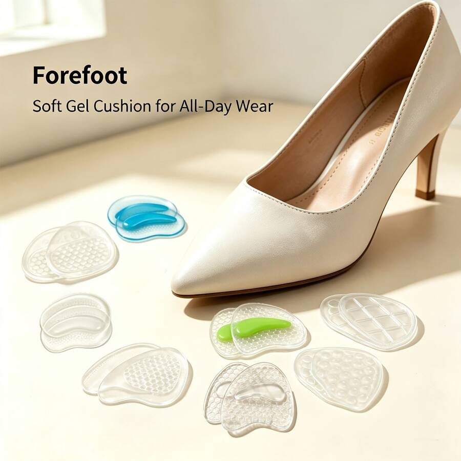 2/4 Pairs Random Mix Self-Adhesive Silicone Forefoot Pads, Anti-Slip Shock-Absorbing Half-Size Inserts, Suitable For Outdoor Activities, Hiking, Dancing, Sports, Foot Protection, Anti-Chafing Soft Foot Pads - Random Forefoot Pad - View 1