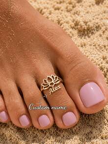 Custom Name Toe Ring For Women, Stainless Steel Cursive Letter Adjustable Toe Ring, Personalized Bohemian Style Summer Beach Jewelry, Birthday Holiday Gift, Graduation Season Gift For Girlfriend - Gold 1 - View 5