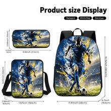Football Player 2D Print 3 Pieces Set, Large Capacity Backpack With Crossbody Bag And Pencil Case, Side Elastic Mesh Pocket For Water Bottle, Wide Breathable Adjustable Shoulder Strap, Sports Fan Style Commute Travel Daily Storage Bag - Printed Bag - View 6