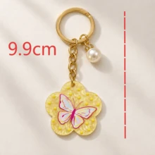 1pc/3pcs Women's Premium Korean Style Sweet Cool Butterfly Flower Acrylic Pendant With Faux Pearl Inlay, Sweet Bag Charm - Multicolor - View 2