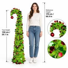 1PC 59.1IN Foldable Curved Top Christmas Tree, Green Slim Pop Up Tree With Red & Green Sequin Decorations And Hanging Ornament, Easy Setup Holiday Tree For Living Room, Office, Party & Winter Home Decor - Multicolor - View 11