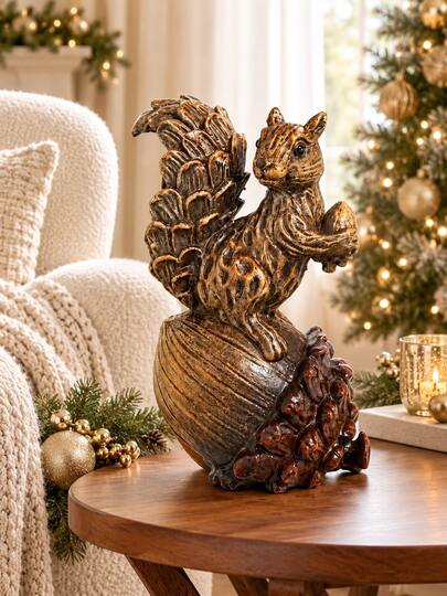 1pc Rustic Squirrel Statue Holding An Acorn, Vintage Woodland Animal Ornament For Fall Home Decor, Thanksgiving Table Centerpiece, Farmhouse Shelf, Mantel, Office And Living Room Decor