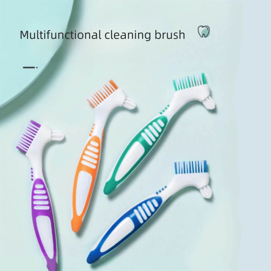 4pcs Denture Cleaning Brushes, Double-Sided Denture Brush, Invisible Braces Brush, Orthodontic Retainer Brush, Random Color - Multicolor - View 1