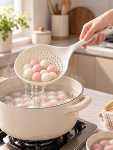 2/1pc White Large Silicone Hollow Soup Ladle, Heat Resistant Long Handle Strainer Spoon For Pasta, Dumplings, Noodles, Kitchen Draining Spoon - Multicolor - View 2