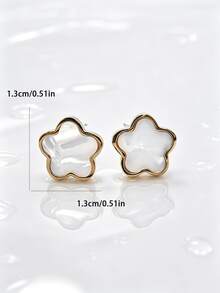 1 Pair Cute Personalized Ins Style Stainless Steel Gold Plated Faux Shell Flower Stud Earrings For Men Couples Holiday Party Accessory - Flowers - View 6