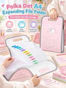 1pc Polka Dot A4 Expanding File Folder, Portable Accordion Paper Organizer For Ages 3+, Kindergarten, Elementary Kids & School Supplies - Multicolor - View 2