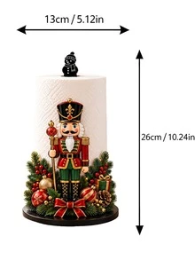 2D 平面聖誕裝飾廚房紙巾架（無電源燈）－桌面式捲紙架（兼具展示與收納功能），趣味胡桃鉗設計，適用於廚房、浴室、客廳與餐廳，營造溫馨聖誕氛圍的裝飾品（不含紙巾） - 彩色 - 查看 6