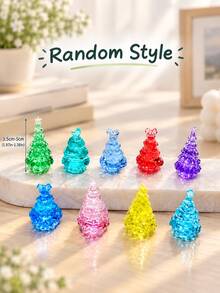 10Pcs Christmas Tree Acrylic Ornaments, Colorful Miniature Tree Decorations, Xmas Holiday Decor For Aquarium, Desktop, Home And Tabletop Landscape - A - View 2
