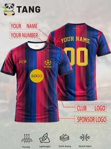 Barca Style Customized Men's Football Jersey & Customizable Name And Number & Round Neck Lightweight Football Sports Top & Suitable For Football Matches, Training, Casual Wear, Gift Giving - Blue - View 2