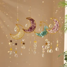 1pc Natural Crushed Stone Crystal Moon Handmade Wrapped DIY Sun Catcher Light & Shadow Wind Chime Crystal Pendant - Hanging Ornament - View 2