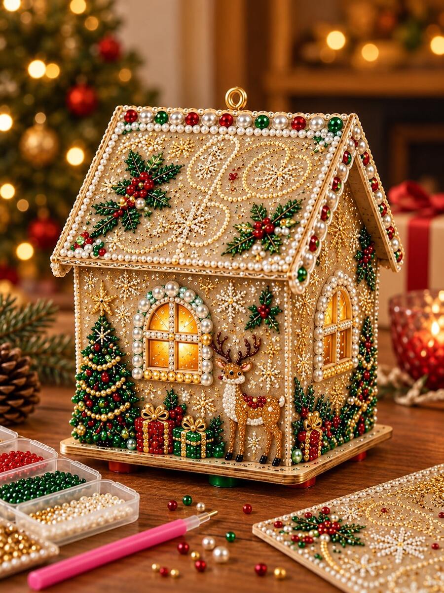 Kit Lukisan Berlian Rumah Natal 3D, Versi Dewasa, Dekorasi Liburan, Ornamen Pohon Natal Buatan Tangan, Hadiah Kerajinan Rumah - Set - View 1