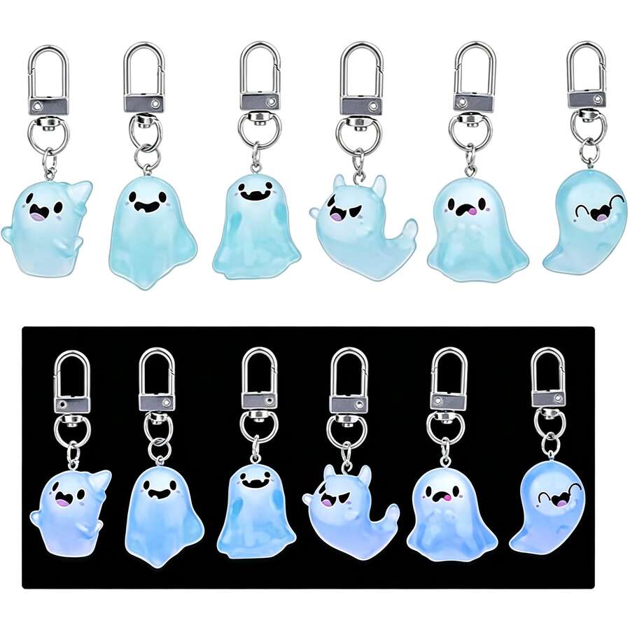1pc/5Pcs Luminous Ghost Keychain Set, Kawaii Cute Glow In Dark Ghost Key Ring, Halloween Gift Basket Fillers, Spooky Bag Pendant Charms, Halloween Party Favors, Aesthetic Cool Ghost Gifts For Teen Girls Women, Backpack Key Accessories - View 1