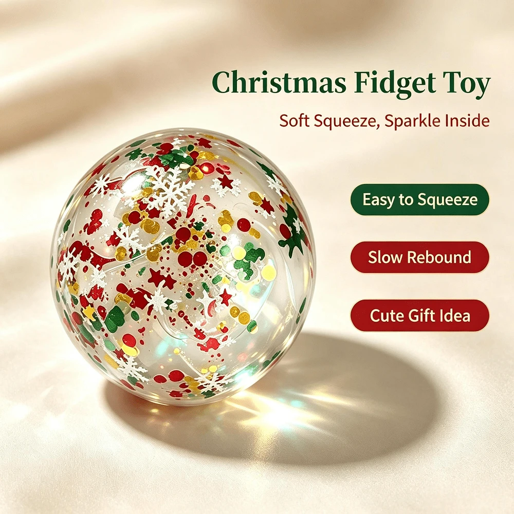 1pc Christmas Transparent Sequin Squishy Ball, Soft TPR Maltose Stress ...