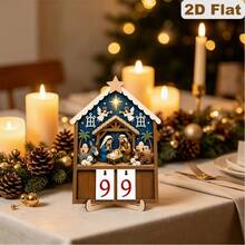 1pc Wooden Nativity Scene Advent Calendar With Flip Number Cards And Base - 99 Days Christmas Countdown, Religious Desktop Decor For Home And Church - Flip-Style Calendar For Daily Advent Readings And Christmas Decoration - A - View 9