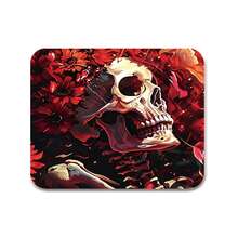 White Skeleton & Red Flower Pattern Gaming Mouse Pad, Non-Slip Rubber Desk Mat, Smooth Glide Surface For PC Laptop Office Home, Gothic Abstract Art Decor, Back To School Supplies - A - View 12