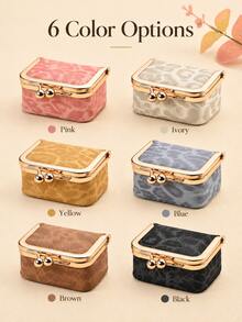 Women's Leopard Print Leather Mini Multi-Color Jewelry Box Storage Bag, With Snap Lock Portable Jewelry Pouch, Compact Jewelry Organizer, Can Store Rings, Earrings; Suitable For Daily Commute, Travel, Women's Gift Choice, Multi-Color Portable Jewelry Small Bag - Multicolor - View 2