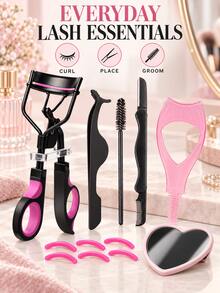 Portable Eyelash Curler Set, Multi-In-One Eyelash Makeup Tool Kit, Includes Eyelash Applicator, Eyelash Brush, Silicone Pad And Heart-Shaped Mirror, Travel Beauty Tools, Lash Tools, Lashes Kit Set - Multicolor - View 5