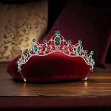 1pc Women's Fashion Princess 3D Crown Sweet Luxury Rhinestone Birthday Hair Accessory Headband - Green - View 2