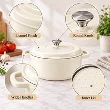 قدر هولندي من الحديد الزهر المطلي بالمينا بحجم 30 سم مع غطاء، قدر كاسرول دائري بسعة 4 لتر مع قفازات للمطبخ والطعام والطهي المنزلي - مشاهدة 9