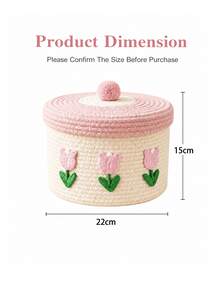 1pc Sweet Pink Bow Jacquard Fabric Storage Basket With White Leather Handle, Suitable For Home Storage, Bedroom Decor, Picnic Essentials, Travel Accessories, Kitchen Storage Solutions, And Perfect Gift Packaging Idea For Various Occasions - Multicolor - View 6