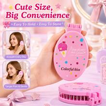MONKIDS 2pcs Portable Folding Air Cushion Comb With Mirror, Wet & Dry Use, Unisex, Travel Makeup Comb, Mini Hairbrush For Girls, Suitable For All Hair Types Including Straight, Curly, Thick, Long, Wavy And Damaged Hair - Pink - View 8