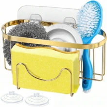 Multifunctional Sponge Holder, Unique M-Shaped Design, Two Installation Methods, Kitchen Sink Storage Rack, Rust-Proof Stainless Steel Material, Can Hold Sponges, Brushes, Sink Stoppers And Scrapers. - Multicolor - View 9