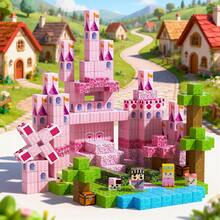 500pcs Pink Crystal Fairy Tale Castle Town Magnetic Building Blocks, STEM Educational Sensory Toy, DIY Stacking Parent-Child Interactive Toy Set, Creative Open-Ended Toy, Suitable For Boys And Girls 3 Years And Above, Halloween Christmas Birthday Holiday Gift - Multicolor - View 1