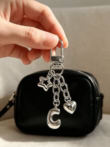 Cute Puffy Bag Charm Featuring Cutout Star And Heart Accents, Sparkling A-Z Letters, And Earphone Charm; Keychain Or Accessory For Bags And Backpacks - Multicolor - View 8