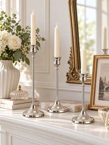3pcs/Set Multi-Color Vintage Tall Candle Holders, Elegant Metal Long Stem Candle Holder, Wedding Table Centerpiece Decoration, Dinner Party, Home Romantic Atmosphere Room Decor Ornament (Candles Not Included), Kitchen Decorations, Candle Stick Holder, Christmas Table Decorations, Wedding Decor, Christmas Decor Home, Vintage Home Decor, House Decor, Christmas Decorations - 3-piece Set - View 3