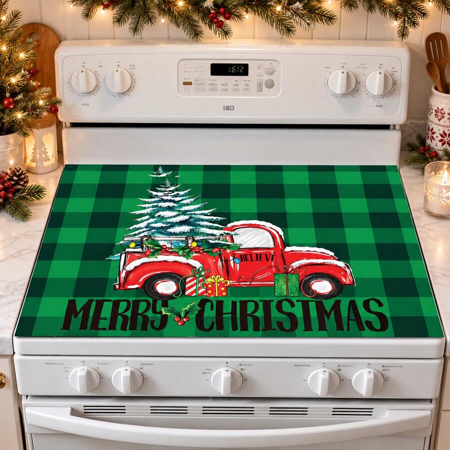 1pc Christmas Pickup Truck & Christmas Tree Pattern Diatomaceous Earth Absorbent Mat, Kitchen Countertop Drying Mat, Coffee Machine Mat, Pour Over Coffee Pot Mat, Dish Drainer Mat, Non-Slip Heat Resistant Kitchen Mat, Table Mat, Breakfast Mat, Washing Machine Mat, Home Kitchen Dining Table Coffee Shop Bar Decor Mat, Holiday Party Housewarming Gift - Multicolor - View 1