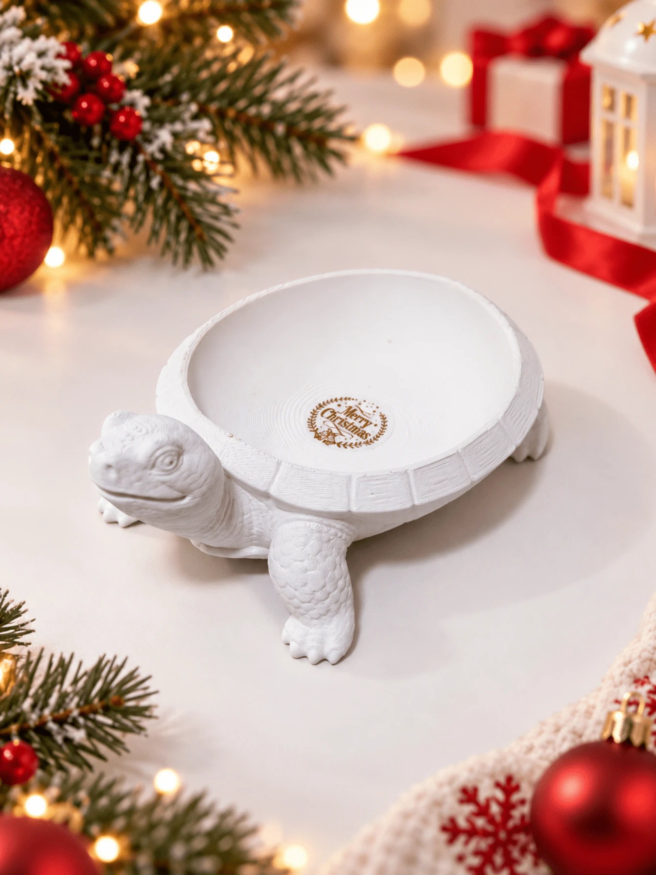 1pc Christmas White Turtle Storage Tray, Entrance Key Storage, Nordic Style Desktop Decorative Item, Christmas Decorative Item, For Key Storage And Small Change Storage - Multicolor - View 1