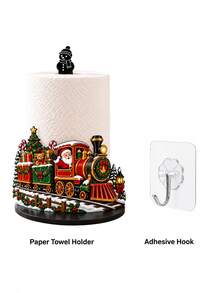 2D FLAT Christmas Decor Kitchen Paper Towel Holder (No Power Light) - Desktop Tabletop Roll Holder (Combines Display And Storage Function), Fun Train & Santa Claus Design, Suitable For Kitchen, Bathroom, Living Room And Dining Room, Decorative Ornament To Create Warm Christmas Atmosphere. (Paper Towels Not Included) - Multicolor - View 7