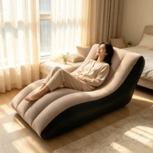 Inflatable Sofa Chair - PVC Plush Material, Suitable For Living Rooms, Camping, Traveling, Brown Color, Without An Inflation Pump. - Multicolor - View 3