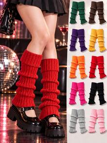 1 Pair Women's Ribbed Knit Slouchy Leg Warmers, Ruffle Hem Calf Covers, Y2K Party Festival Night Out Dance Fall Winter Outfit - Multicolor - View 1
