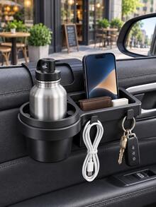 1pc Car Window Storage Organizer With Cup Holder And Phone Compartment, Multi-Function Car Door Side Organizer, For Drivers And Passengers, Vehicle Interior Storage, Road Trip And Daily Commute Accessory - Multicolor - View 5