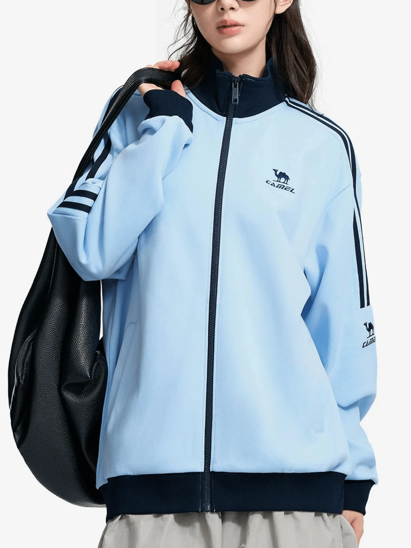 CAMEL CROWN Unisex Fall Baseball Jacket, Campus Style Fashion Long Sleeve Athletic Top For Daily Commute - Light Mist Blue - View 1