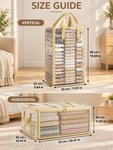 Transparent Handle Clothing Storage Bag, Zipper Closure, Moisture-Proof And Dust-Proof, Foldable Closet Storage Box, Suitable For Blankets, Quilts, Bedding, Clothing And Household Items, Bedroom, Closet, Dormitory And Travel Space-Saving Storage Container, Essential For Home And Travel, Room Decoration - Multicolor - View 11