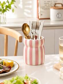 Colorful Vertical Striped Kitchen Utensil Storage Rack, Wavy Tableware Organizer Bin, Multi-Functional Countertop Organizer - Multicolor - View 4
