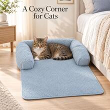 1pc Lambswool Pet Sofa Cushion, Soft Fleece Three-Sided Enclosure, Extended Front Pad Design, Cat And Small Dog Home Resting Bed, Suitable For Sofa, Bedside And Floor, 3 Colors And 2 Sizes Available - Multicolor - View 7