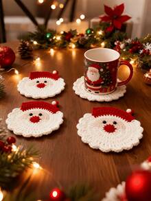 8pcs Christmas Santa Claus Coasters, Heat-Resistant Table Mat, Creative Christmas Gift, Winter Christmas Table Decor, Suitable For Holiday Kitchen Gatherings, Holiday Home Decor, Christmas Gift For Family And Friends - Multicolor - View 2